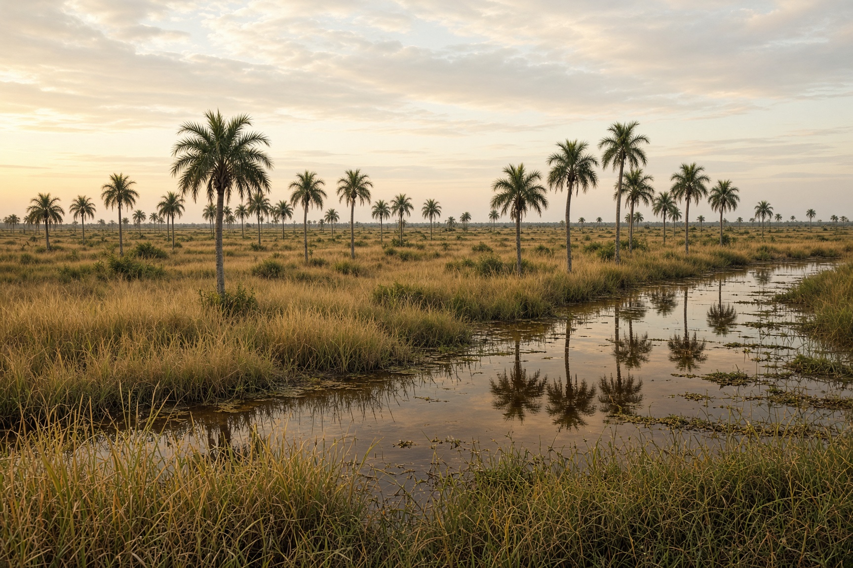 Palm wetlands of the Bajo Chaco at late light